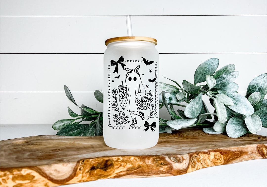 Witches Ghost Design Tumbler, Spooky Iced Coffee Glass, Witchy Gothic Fall Gift