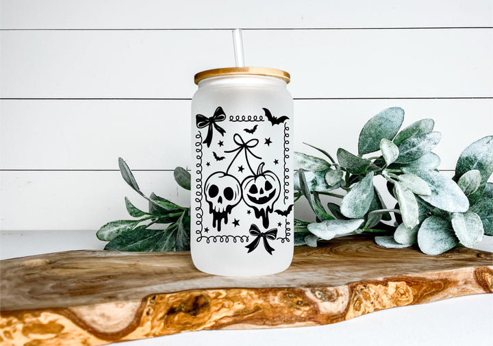 Witches Ghost Design Tumbler, Spooky Iced Coffee Glass, Witchy Gothic Fall Gift