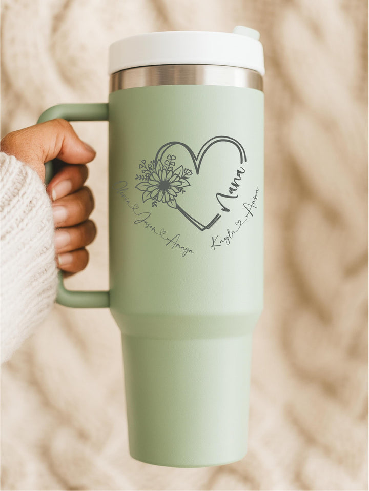 Personalized Mom Tumbler with Kids Names – Custom Coffee Mug Gift for Mothers, Nana, or Grandma, gift from daughter