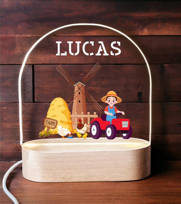 Personalized Farm Tractor Night Light – Custom Name Lamp