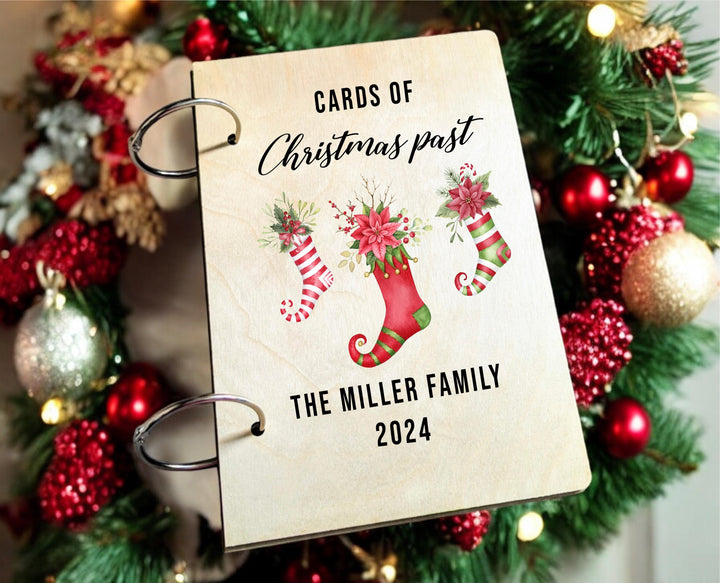 Personalized Christmas Card organizer | Family Name Wooden Binder | Newlywed Last Name Holiday Gift Keepsake