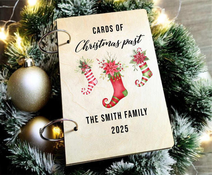 Personalized Christmas Card organizer | Family Name Wooden Binder | Newlywed Last Name Holiday Gift Keepsake