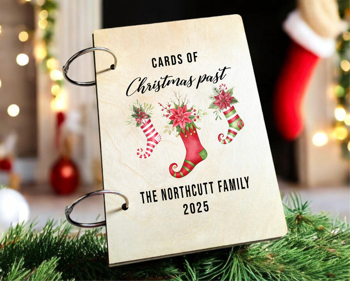 Personalized Christmas Card organizer | Family Name Wooden Binder | Newlywed Last Name Holiday Gift Keepsake