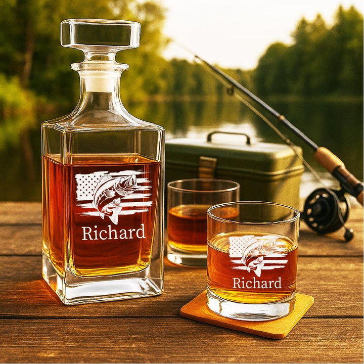 Personalized Whiskey Decanter Set with Glasses Engraved Bourbon Gift for Men Custom Barware Wedding Gift, Groomsmen, Father’s Day