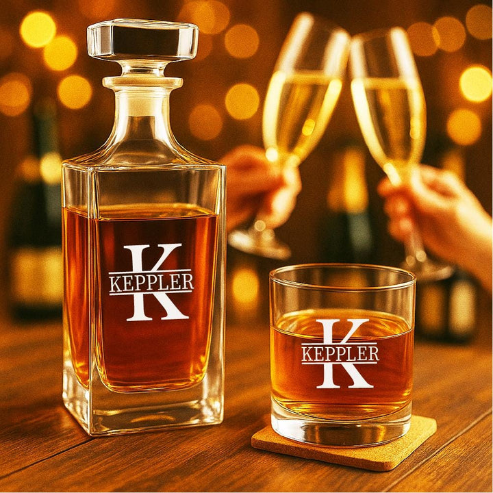 Personalized Whiskey Decanter Set with Glasses Engraved Bourbon Gift for Men Custom Barware Wedding Gift, Groomsmen, Father’s Day
