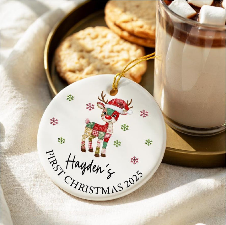Baby’s First Christmas patch work Ornament 2025 | Personalized Reindeer Ornament with Name | Custom Newborn Holiday Keepsake Gift for Baby