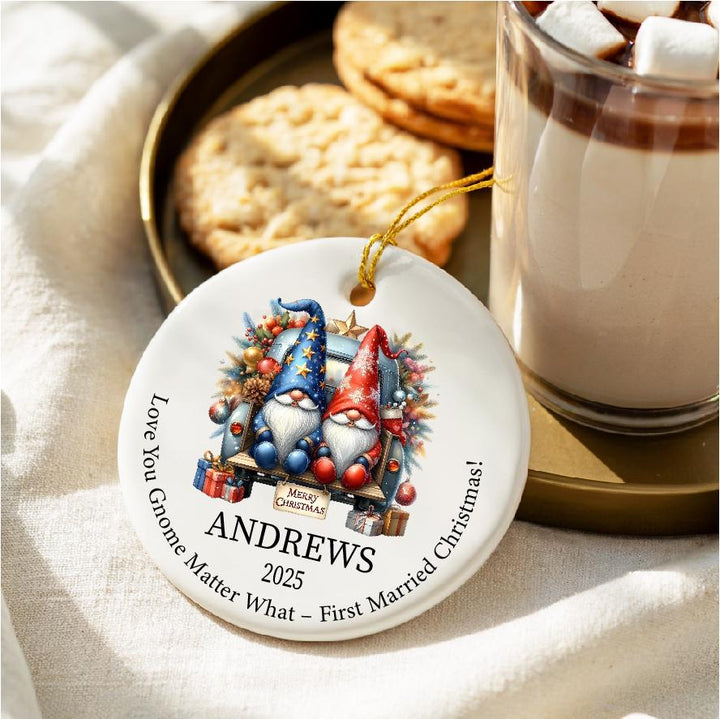 Personalized Gnome Couple Ornament | First Married Christmas Keepsake