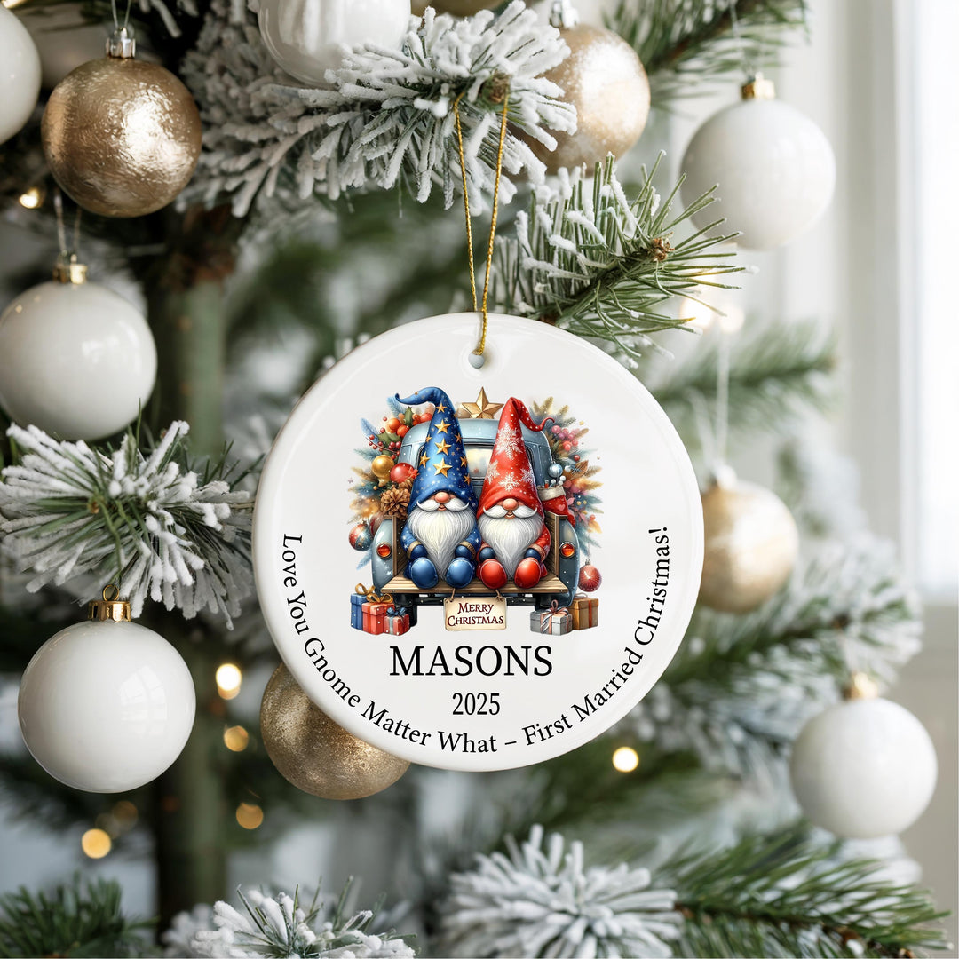 Personalized Gnome Couple Ornament | First Married Christmas Keepsake