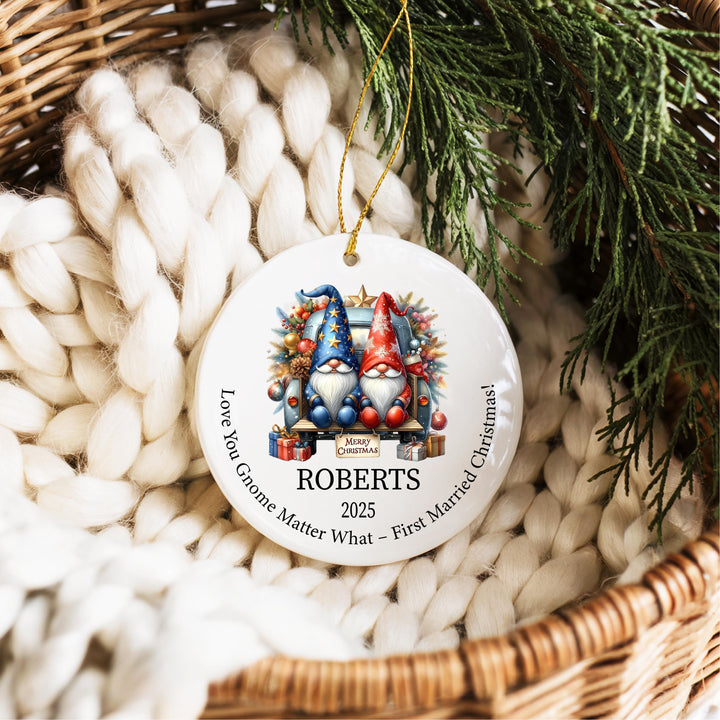 Personalized Gnome Couple Ornament | First Married Christmas Keepsake