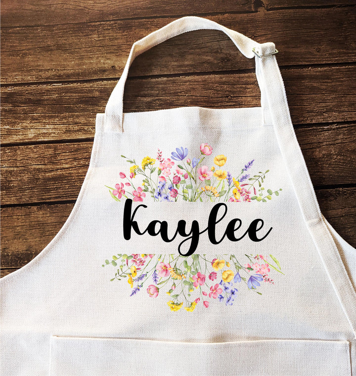 Personalized&nbsp;Cooking, Baking, Gardening, or Teacher Gift with Flowers Floral Apron with Name&nbsp;Custom Kitchen Gift for Women