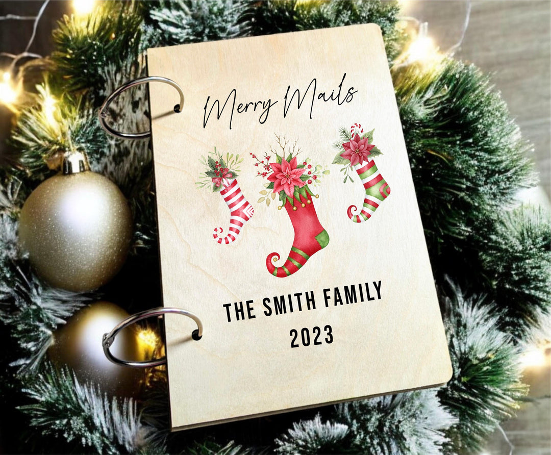 Personalized Christmas Mail Organizer Binder with Family Name – Holiday Card Keepsake Book &amp; Custom Stocking Design Gift