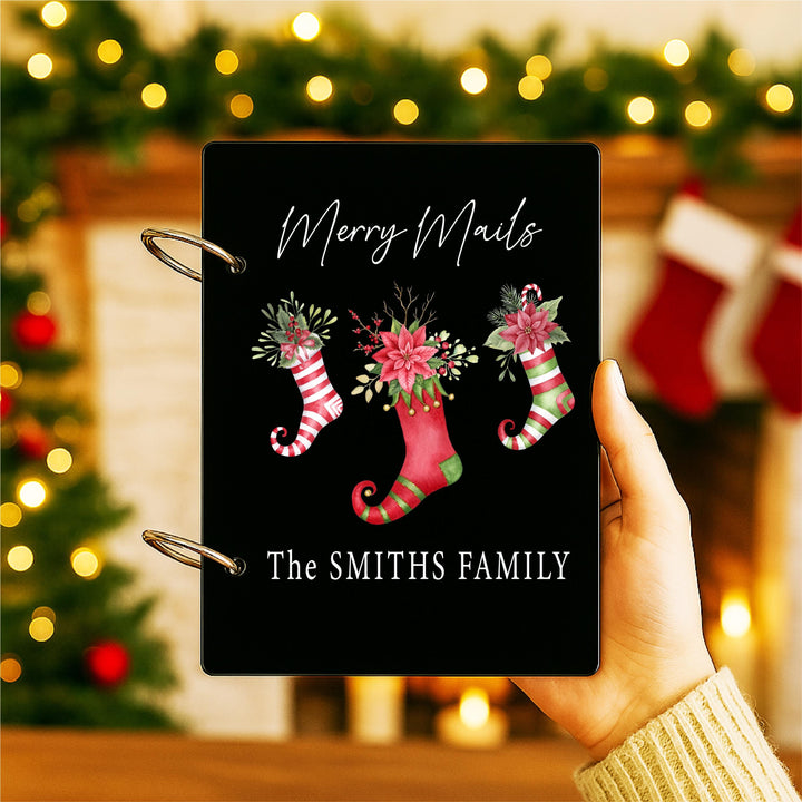 Personalized Christmas Mail Organizer Binder with Family Name – Holiday Card Keepsake Book &amp; Custom Stocking Design Gift
