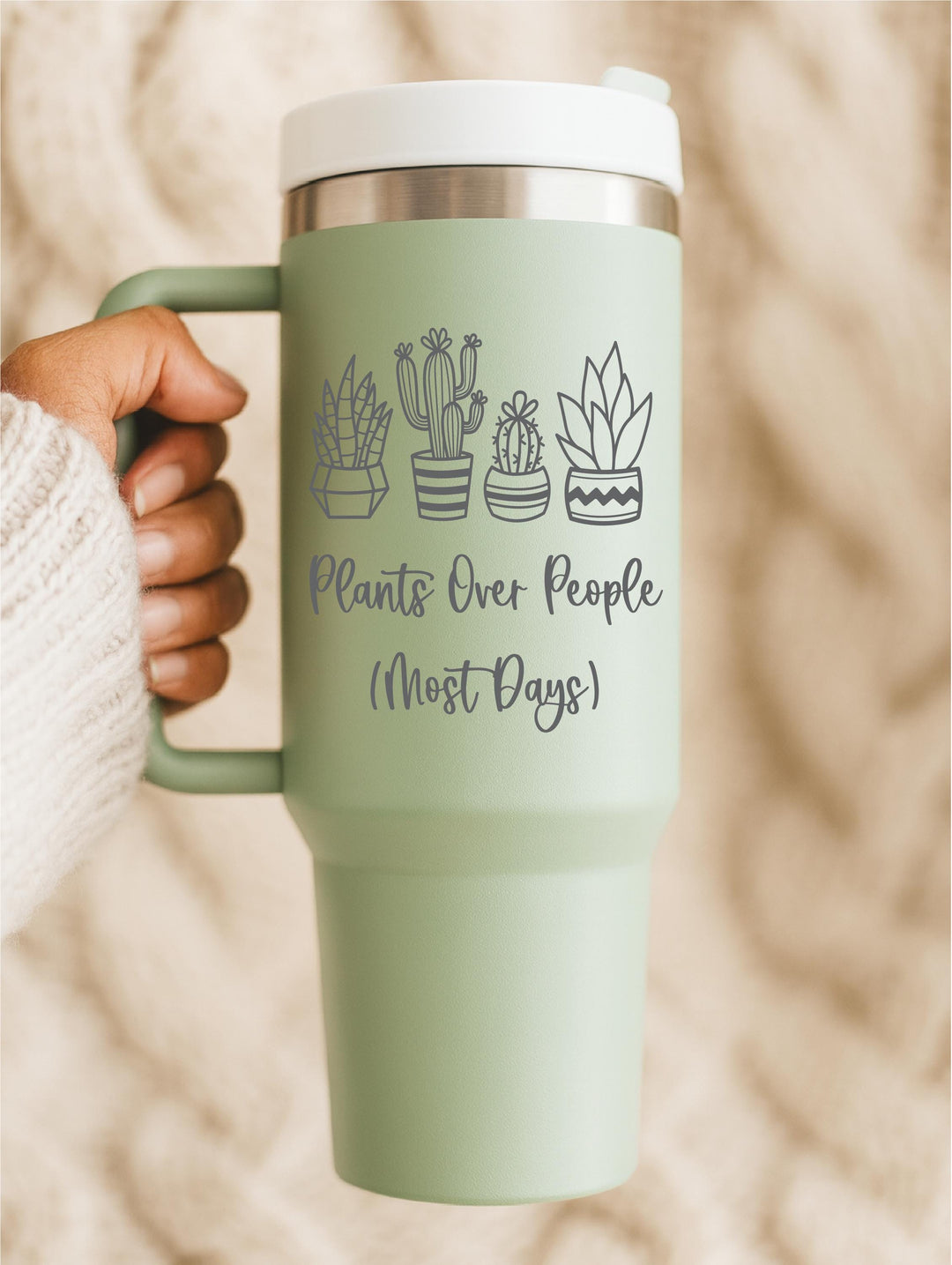 Plants Over People Tumbler – Funny&nbsp;Succulent &amp; Cactus Plant Lover Gift, Reusable Insulated Cup