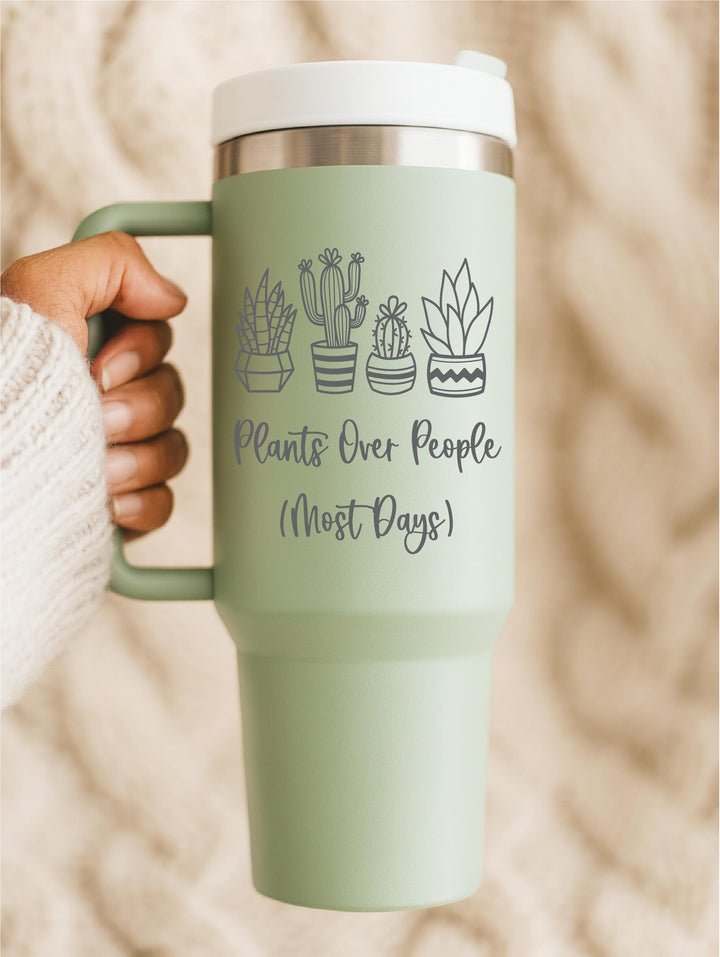 Plants Over People Tumbler – Funny&nbsp;Succulent &amp; Cactus Plant Lover Gift, Reusable Insulated Cup