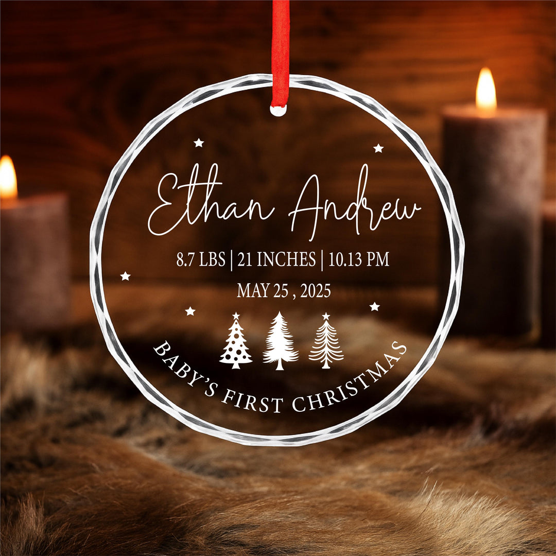 Baby’s First Christmas Ornament – Personalized Birth Stats Ornament with Name &amp; Date, Custom Holiday Keepsake Gift for Newborn