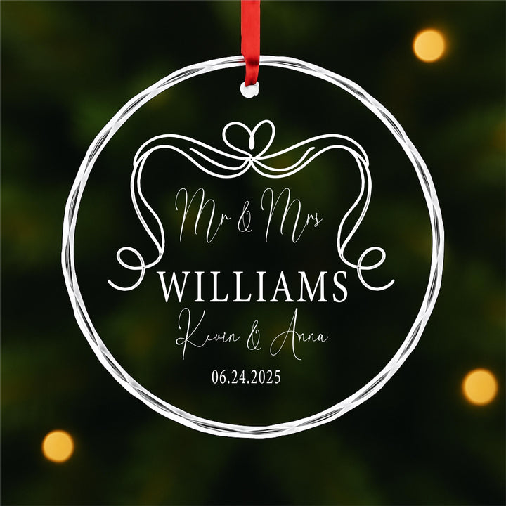 Personalized Mr &amp; Mrs Glass Ornament – Engraved Wedding Gift