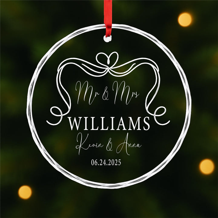 Personalized Mr & Mrs Glass Ornament – Engraved Wedding Gift