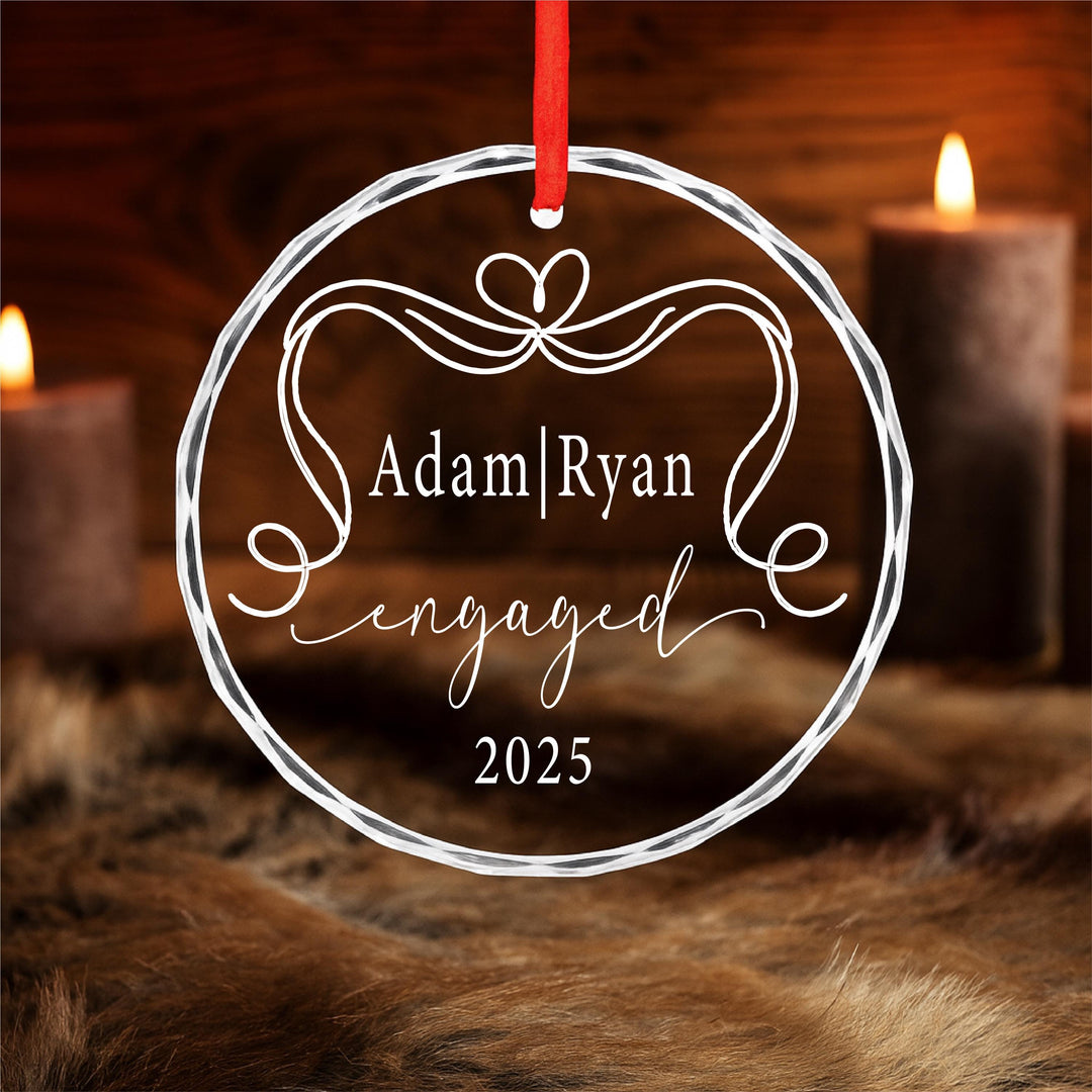 Personalized Engagement Ornament – Heart Glass, Custom Wedding Gift