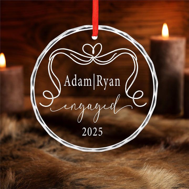 Personalized Engagement Ornament – Heart Glass, Custom Wedding Gift