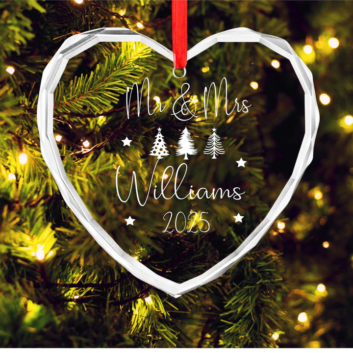 Personalized Wedding Ornament – Engraved Glass Heart, Anniversary Gift