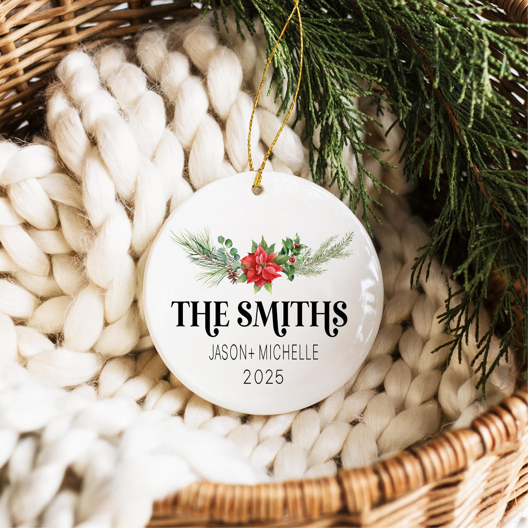 Married Christmas Ornament – Personalized Heart Ceramic Ornament with Last Name, Couple Names &amp; Year, Newlywed Holiday Keepsake Gift