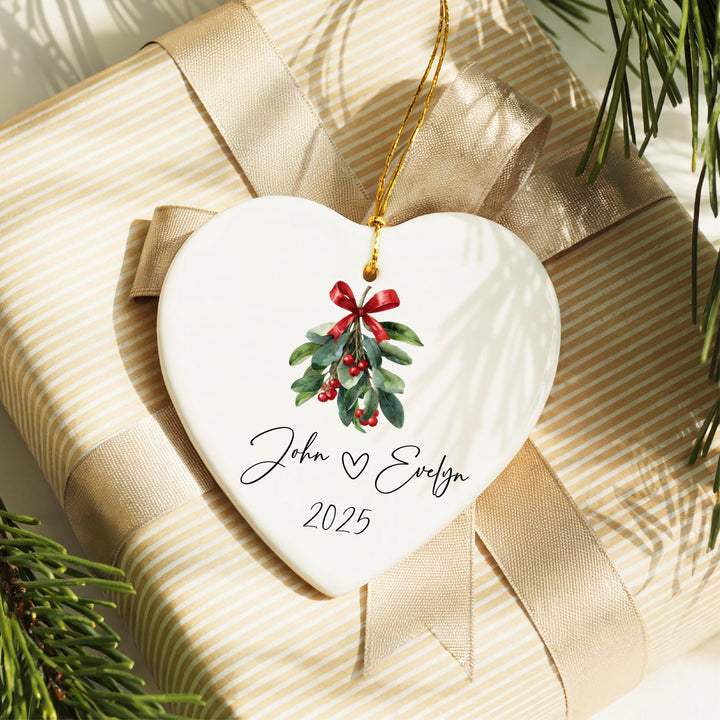 Personalized Couple Christmas Ornament – Custom Heart with Names &amp; Year, Romantic Holiday Keepsake, Newlywed or Engagement Gift