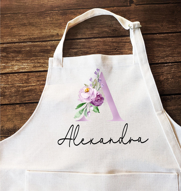 Personalized Apron with Name Floral Monogram&nbsp;Kids gift Custom Kitchen Apron with Pocket | Birthday, Holiday, Mother’s Day