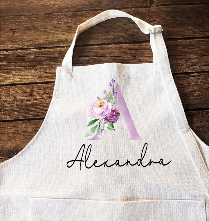 Personalized Apron with Name Floral Monogram&nbsp;Kids gift Custom Kitchen Apron with Pocket | Birthday, Holiday, Mother’s Day