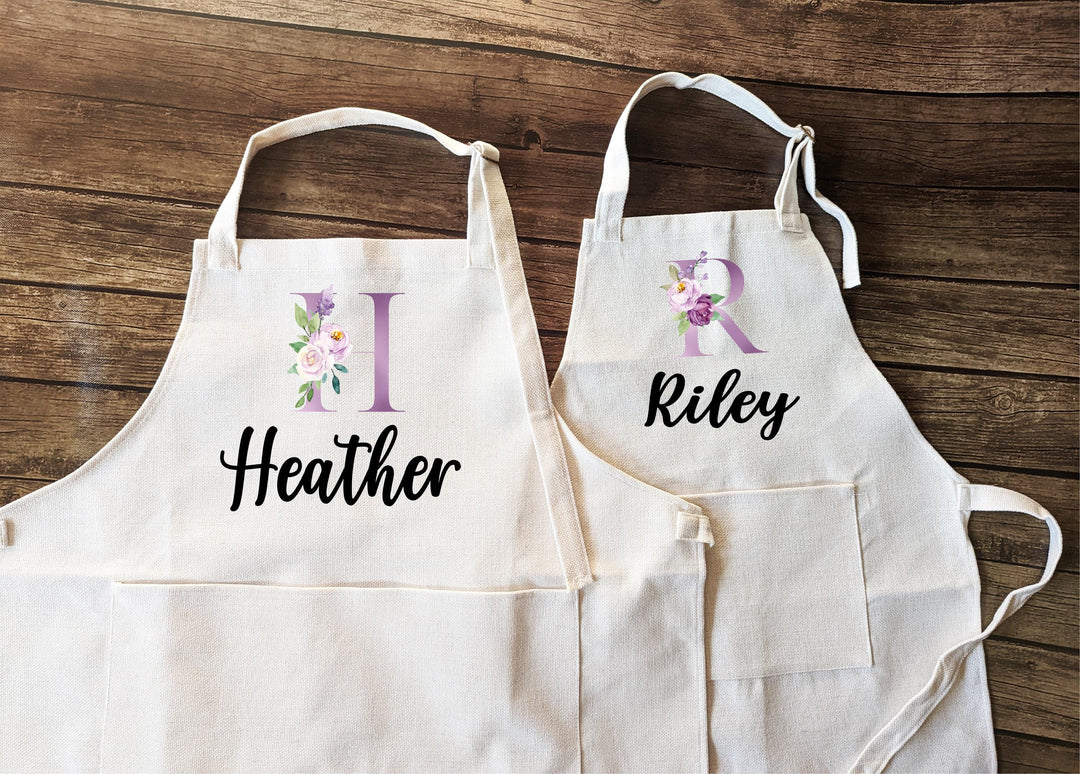 Personalized Apron with Name Floral Monogram&nbsp;Kids gift Custom Kitchen Apron with Pocket | Birthday, Holiday, Mother’s Day