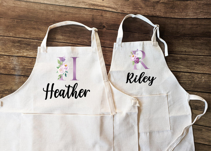 Personalized Apron with Name Floral Monogram&nbsp;Kids gift Custom Kitchen Apron with Pocket | Birthday, Holiday, Mother’s Day