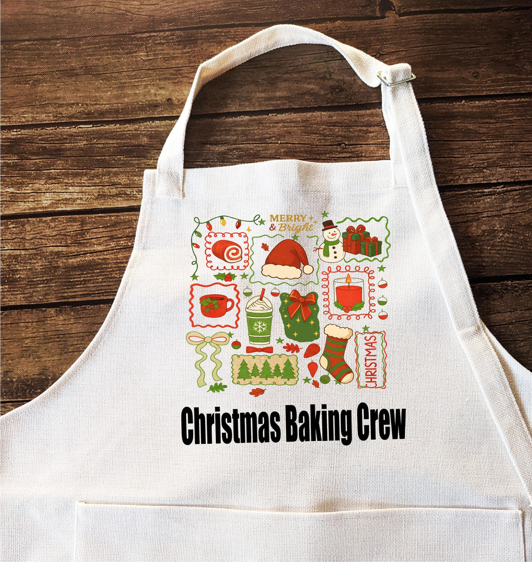 Christmas Baking Crew Apron | Personalized Holiday Apron with Name | Cookie Baking Gift | Holiday Kitchen Gift for Bakers &amp; Families