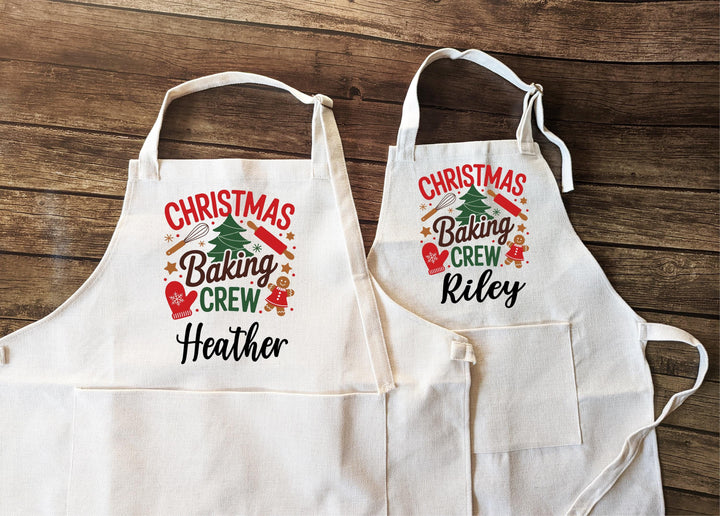 Matching Family Christmas Baking Aprons | Holiday Baking Crew Apron Set | Personalized Name Aprons for Kids &amp; Adults | Group Baking Gift