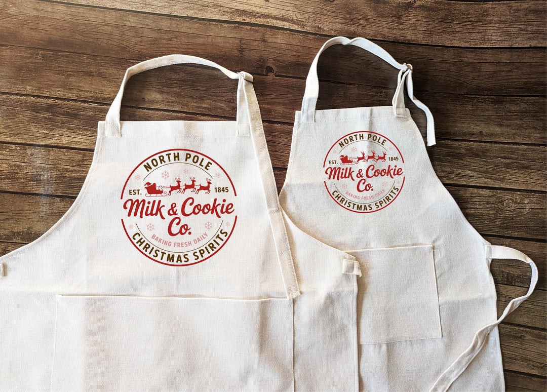 North Pole Milk and Cookie Co. Apron | Family Baking Apron | Group Holiday Baking Party Apron | Christmas Kitchen Gift for Families