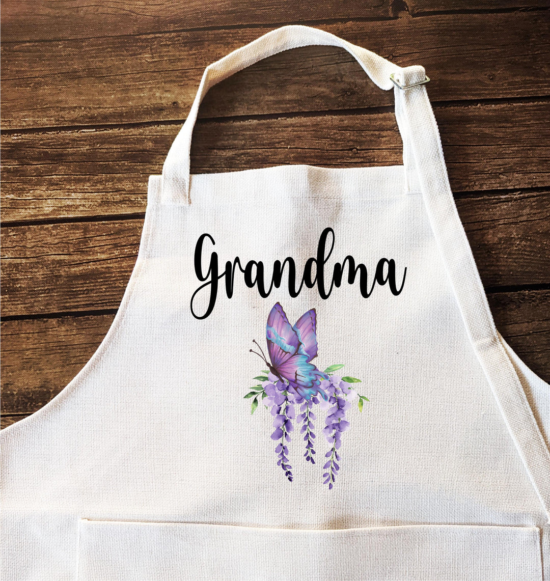 Personalized Butterfly Aprons | Matching Mom&nbsp;Me or Grandma &amp; Me Apron Set | Custom Name Kitchen, Baking, or Cooking Gift for Women&nbsp;Kids
