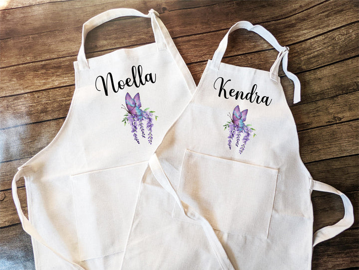 Personalized Butterfly Aprons | Matching Mom&nbsp;Me or Grandma &amp; Me Apron Set | Custom Name Kitchen, Baking, or Cooking Gift for Women&nbsp;Kids