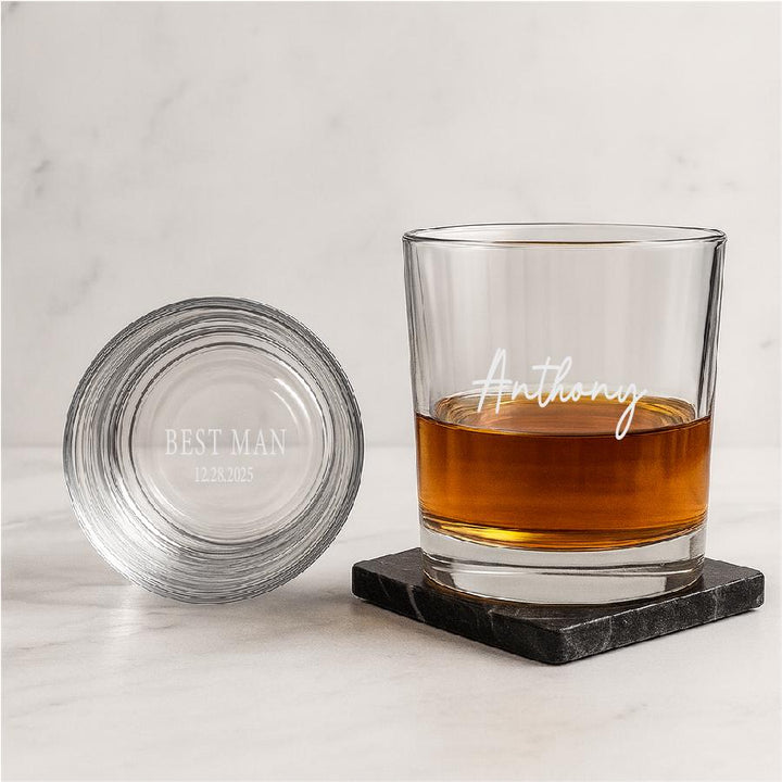 Personalized Engraved Whiskey Glass – Custom Groomsmen Gift, Best Man Bourbon Glass, Wedding Party Favor