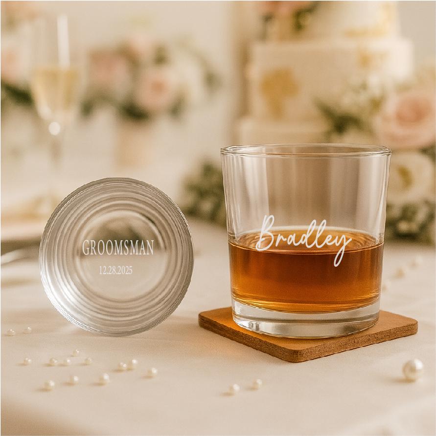 Personalized Engraved Whiskey Glass – Custom Groomsmen Gift, Best Man Bourbon Glass, Wedding Party Favor