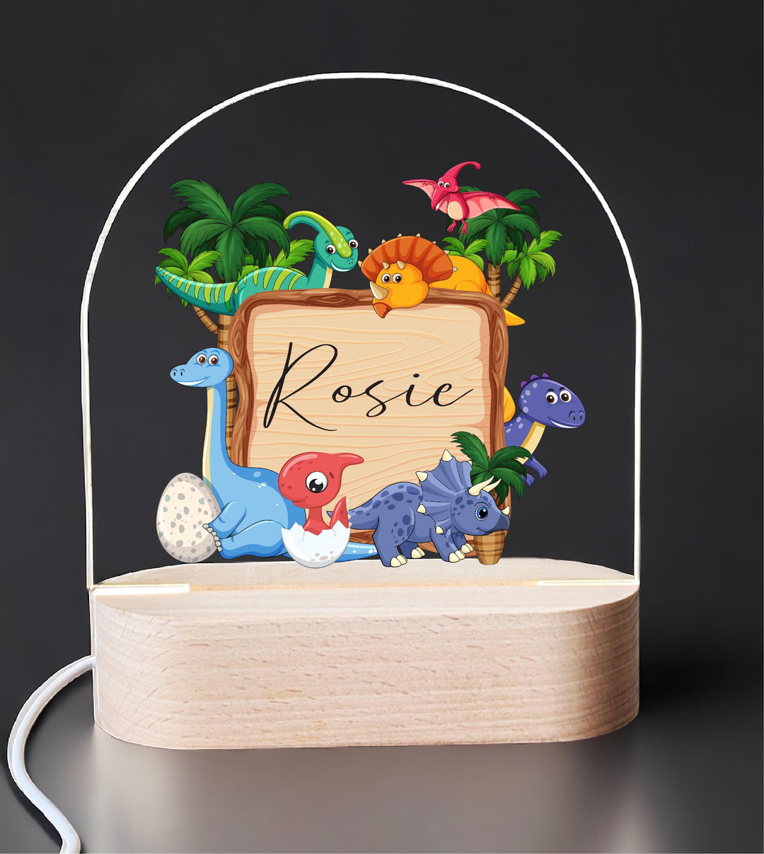 Personalized Dinosaur Night Light – Custom Baby Name LED Lamp for Nursery, Kids Room, Toddler Bedroom or Baby Shower Gift