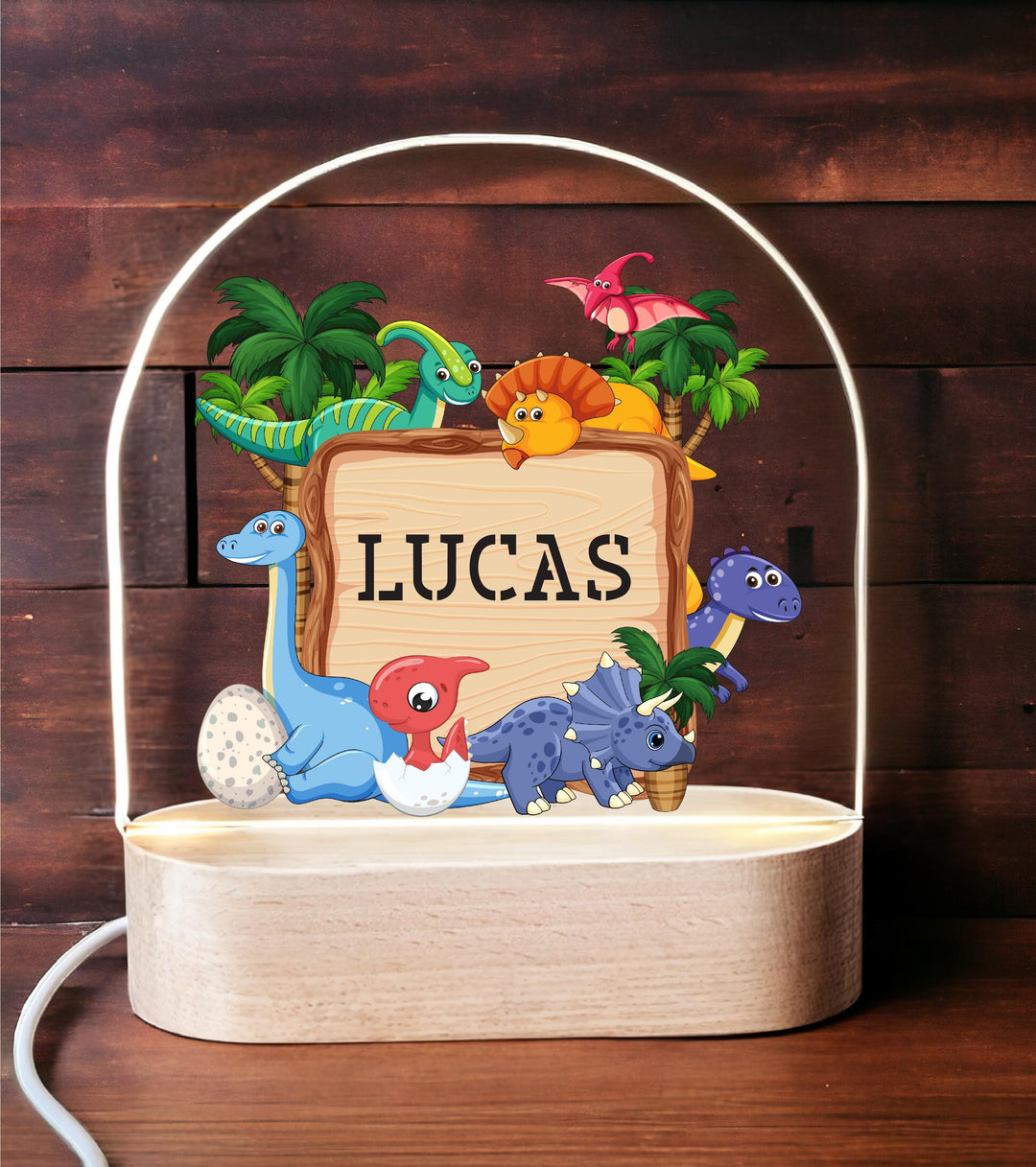 Personalized Dinosaur Night Light – Custom Baby Name LED Lamp for Nursery, Kids Room, Toddler Bedroom or Baby Shower Gift