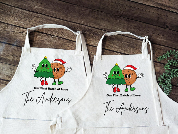 Personalized Christmas Couple Apron Set | Matching Holiday Baking Aprons | Cute Newlywed Kitchen Gift | Custom His and Hers Aprons