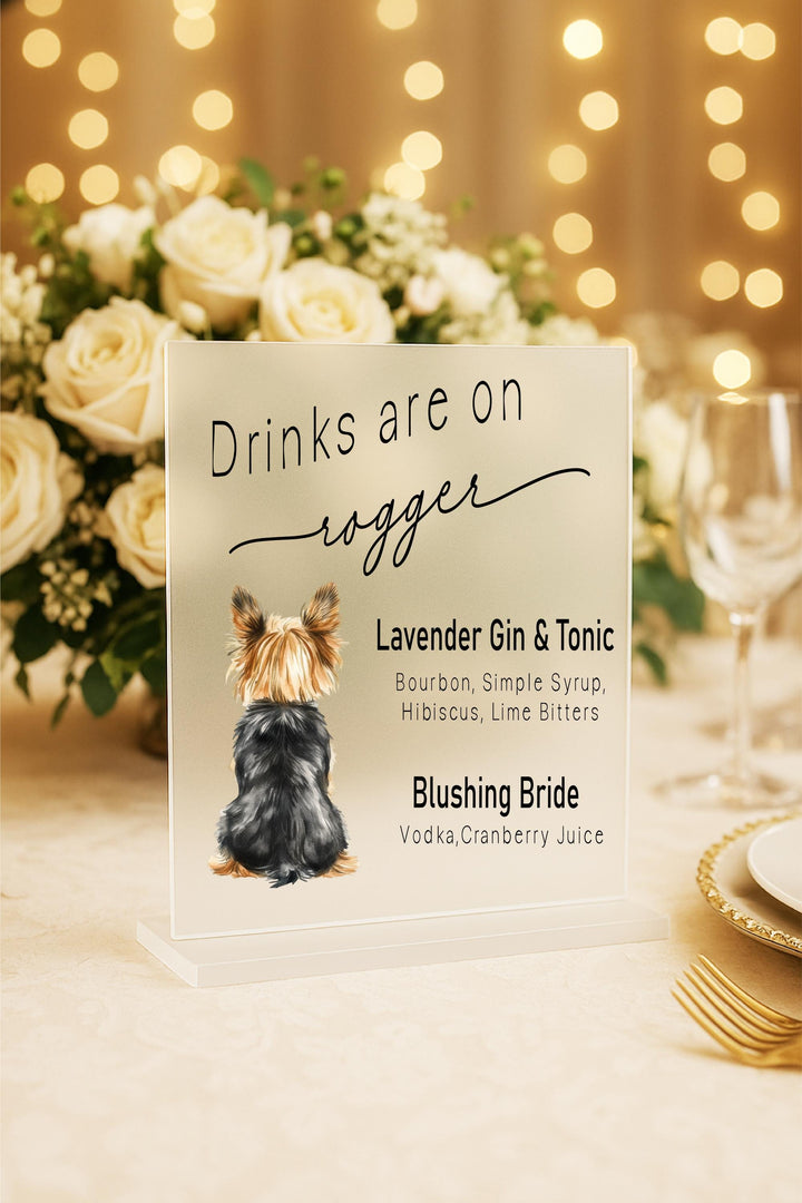 Custom Pet Wedding Bar Sign – Signature Cocktail Menu with Dog Illustration, Personalized Wedding Drink Sign