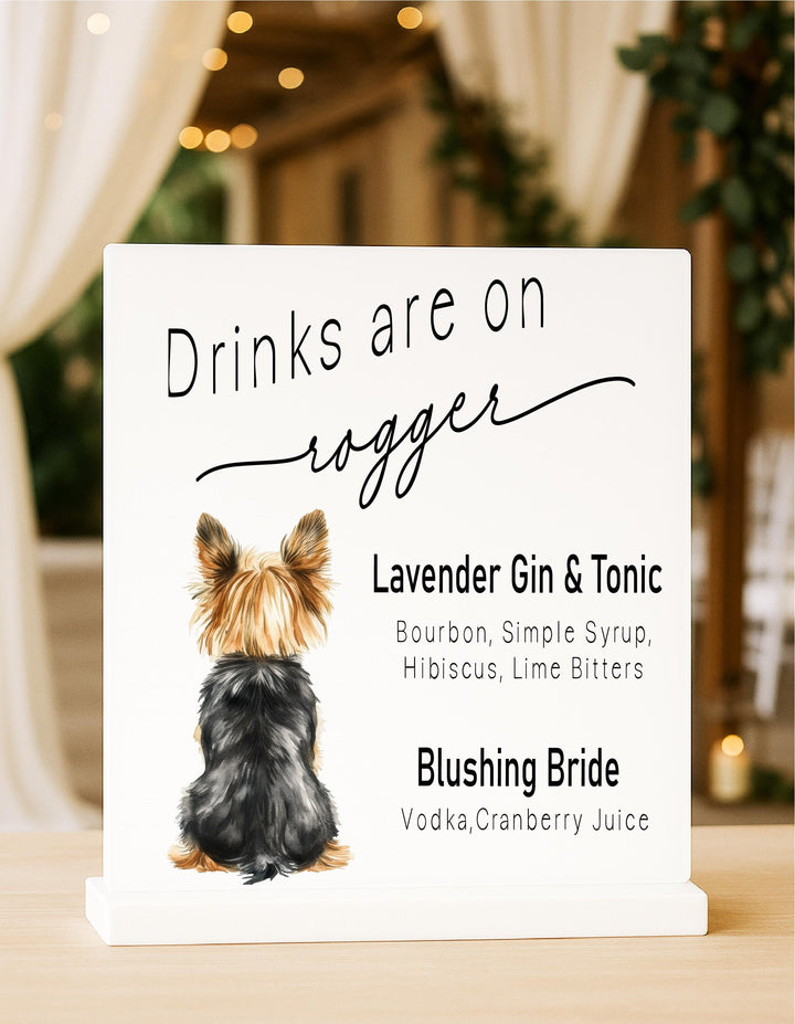 Custom Pet Wedding Bar Sign – Signature Cocktail Menu with Dog Illustration, Personalized Wedding Drink Sign