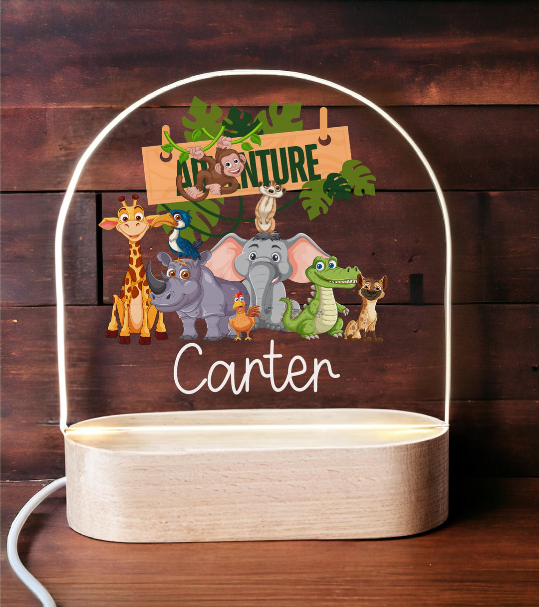 Personalized Jungle Safari Night Light, Custom Name