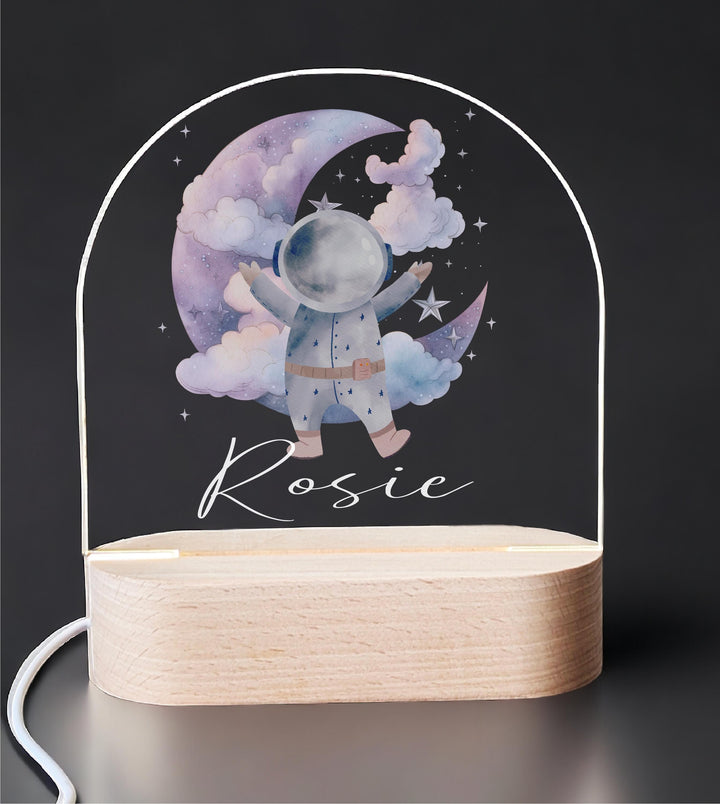 Personalized Astronaut Night Light – Custom Name Kids Lamp with Moon and Galaxy Design, Space Nursery and Bedroom Decor