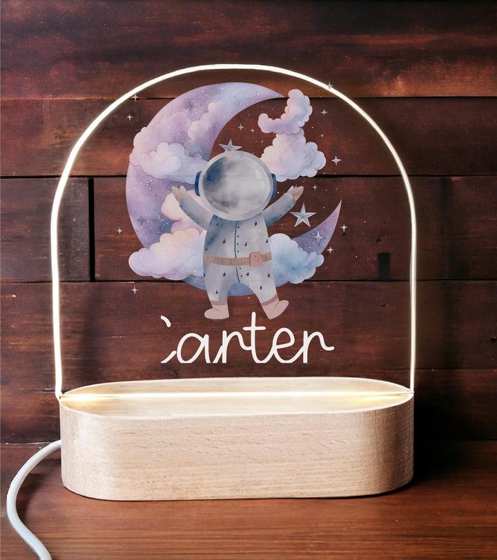 Personalized Astronaut Night Light – Custom Name Kids Lamp with Moon and Galaxy Design, Space Nursery and Bedroom Decor