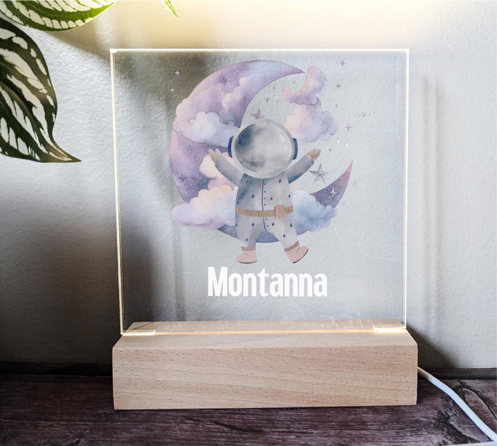 Personalized Astronaut Night Light, Custom Name, Space Decor