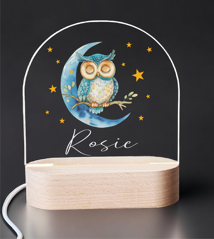 Personalized Kids LED Night Light • Custom Baby Name Owl Lamp • New Baby Gift or Baptism Keepsake Nursery D&#233;cor