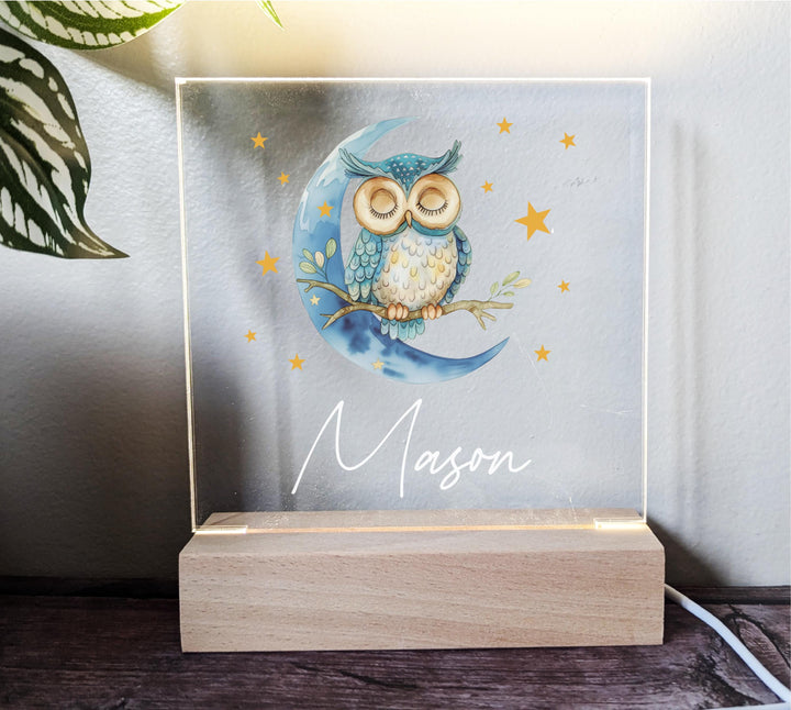 Personalized Kids LED Night Light • Custom Baby Name Owl Lamp • New Baby Gift or Baptism Keepsake Nursery D&#233;cor