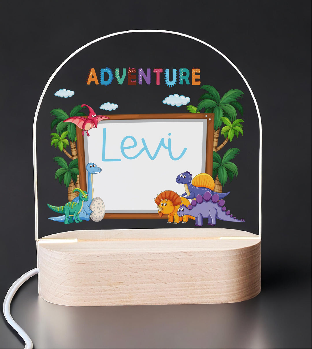 Holiday Nursery Lamp for Boys Bedroom D&#233;cor Personalized Dinosaur LED Night Light • Custom Kids Birthday Gift