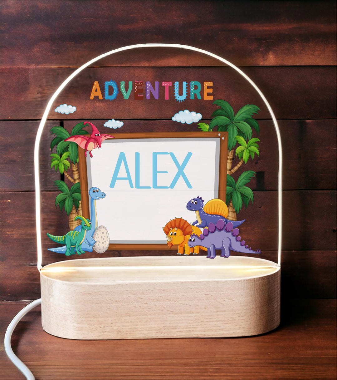 Holiday Nursery Lamp for Boys Bedroom D&#233;cor Personalized Dinosaur LED Night Light • Custom Kids Birthday Gift
